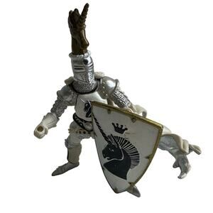 Papo Silver Unicorn Knight Gold White Shield